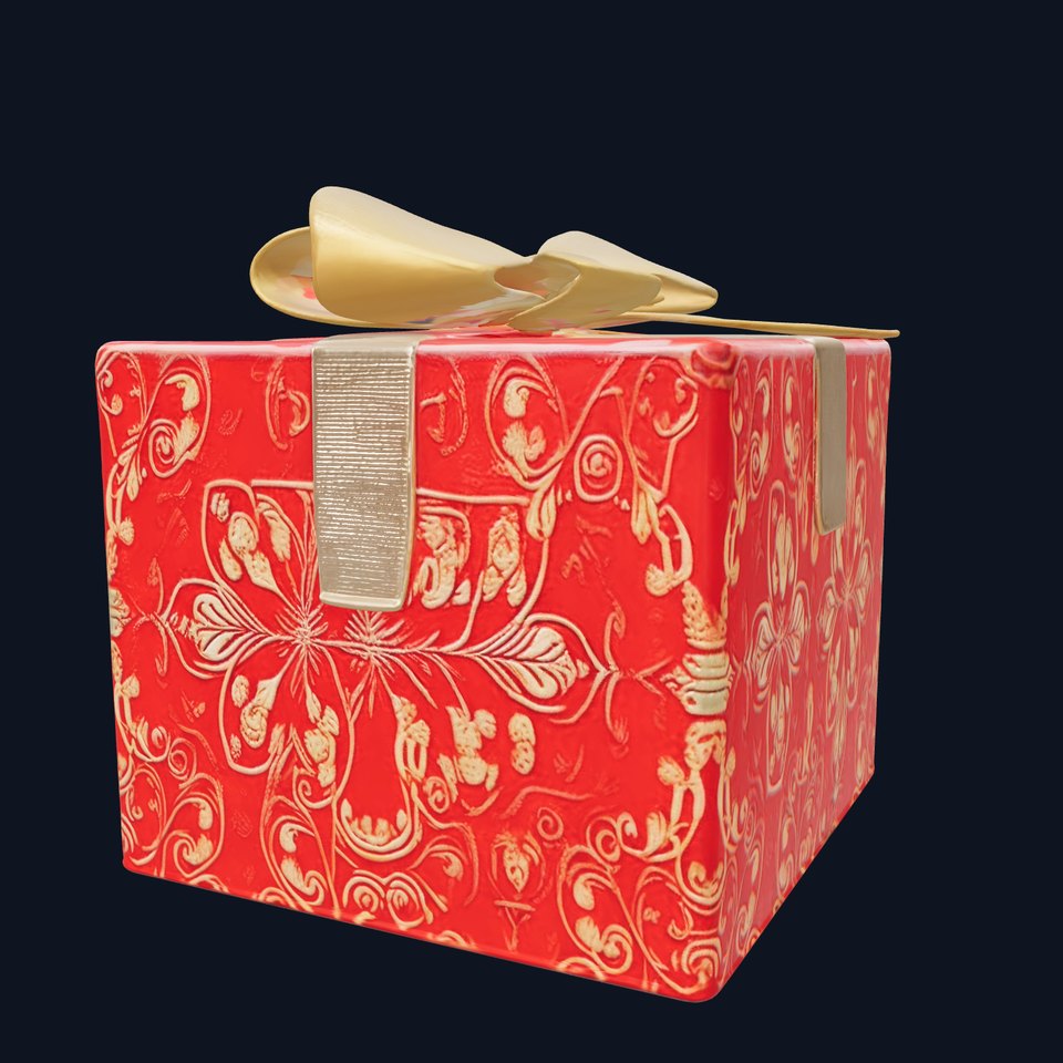 Festive Gift Box Red Gold Filigree model pack